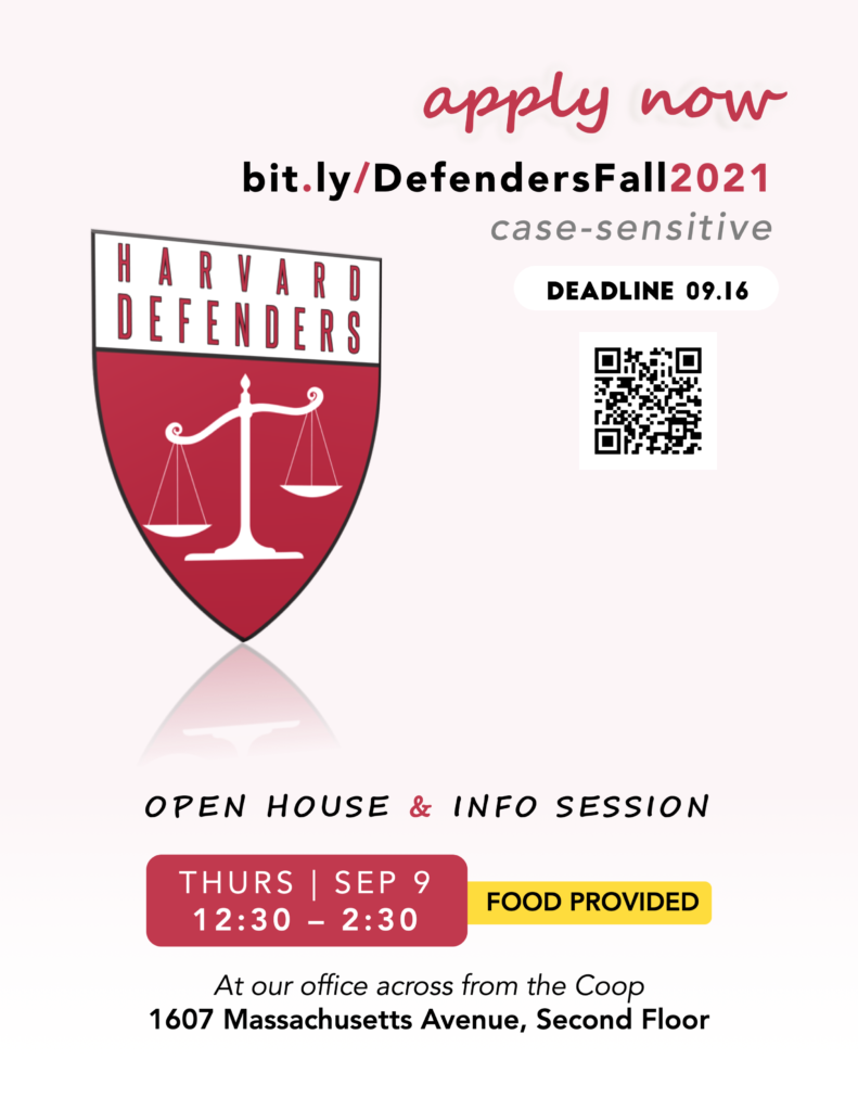 Poster about Defenders recruitment Fall 2021