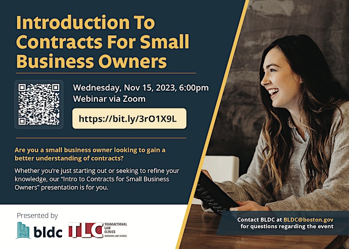 Introduction To Contracts For Small Business Owners Workshop Flyer