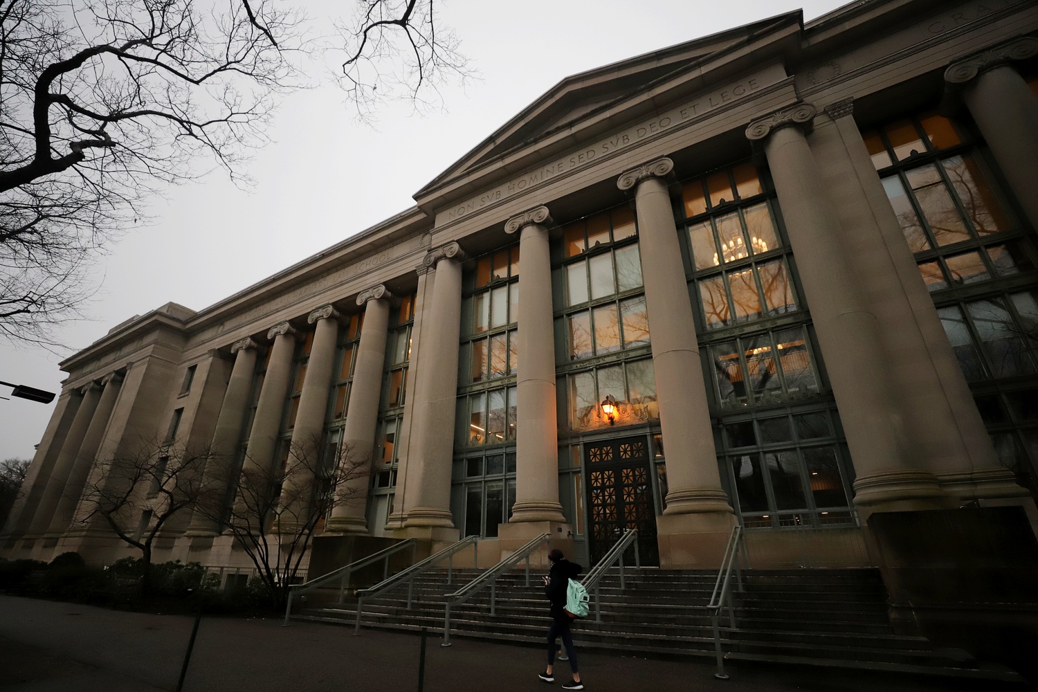 Photo of the front entrance of Langdell Library