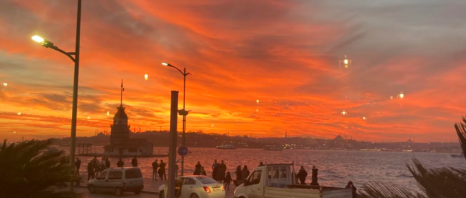 A brightly colored sunset over the Bosphorus Strait